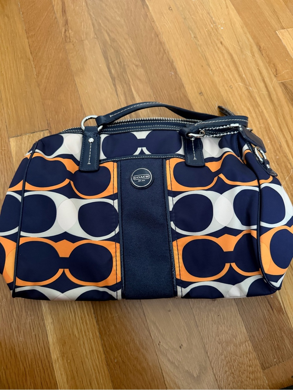 Coach Daisy Navy & Orange Signature Satchel with Cream Accents